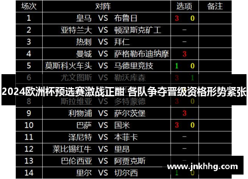 2024欧洲杯预选赛激战正酣 各队争夺晋级资格形势紧张